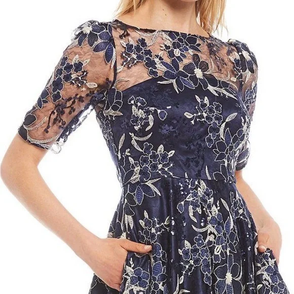 Eliza J Navy and Cream Floral Midi Dress - Picture 8 of 11